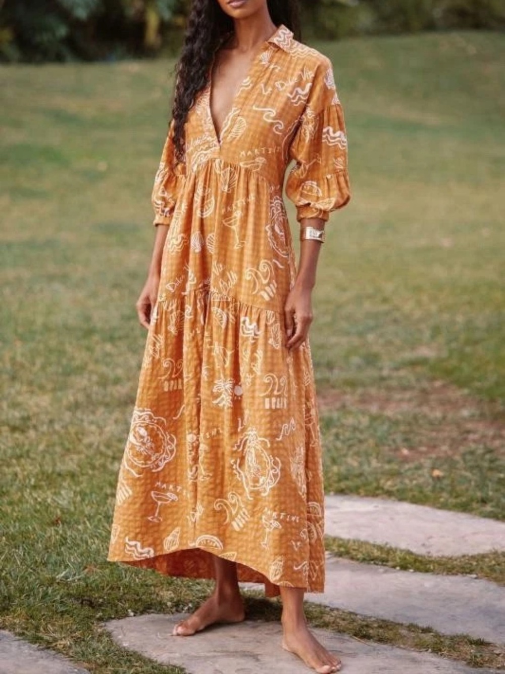 Anthro The Carolita Coastal Printed Tiered Shirt Dress by Celandine | XS Petite